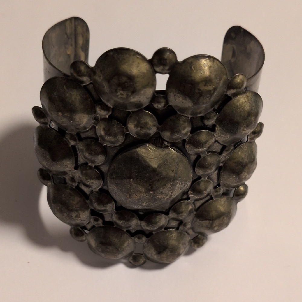 Vintage Brutalist‎ Brass Wide Cuff Bracelet Sculptural Mid Century Statement
